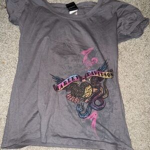 Harley-Davidson Charcoal Tee with Vibrant Eagle Design